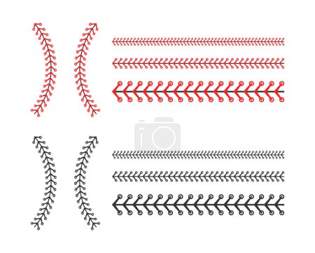 Red and black stitch or stitching of the baseball Isolated on white background. Vector illustration.