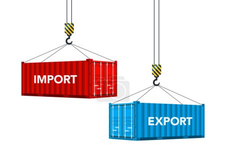 Two cargo containers with import and export. Vector illustration.