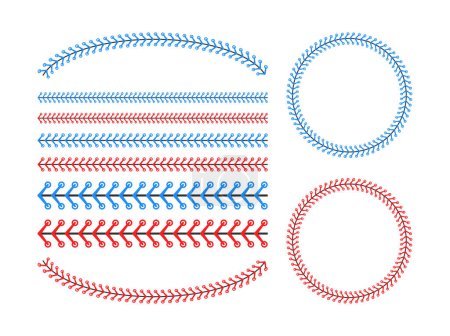 Red and blue stitch or stitching of the baseball Isolated on white background. Vector illustration.