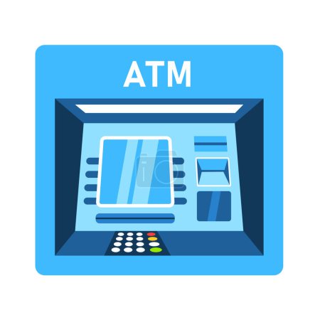 ATM Cajero automático con funcionamiento actual. Ilustración vectorial.