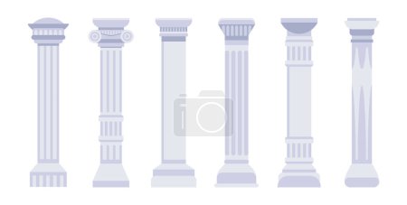 Téléchargez les illustrations : Colonnes antiques en marbre et piliers de l'architecture romaine et grecque. Colonnade antique classique avec pierre sculptée. - en licence libre de droit
