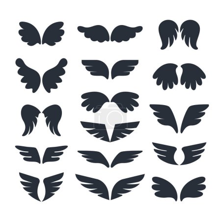 Ilustración de Conjunto de alas de ángel negro. Blanco lindo alas de animal. - Imagen libre de derechos