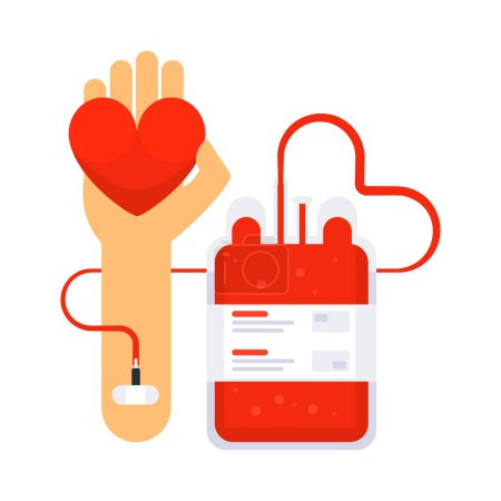 Donar el concepto de sangre con bolsa de sangre. Brazo de donante. Médico y sanitario