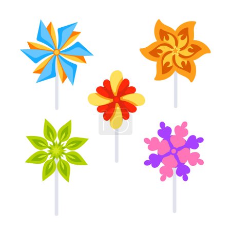 Windmill toy. Origami fan set. Paper pinwheel toys