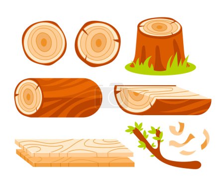 Illustration for Wood logs for lumber industry Set. Pile firewood. Stack wood log bonfire. - Royalty Free Image