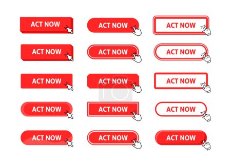 Act now Button with pointer clicking. Web button. Finger Pressing. Click to Act now Concept. Vector illustration.