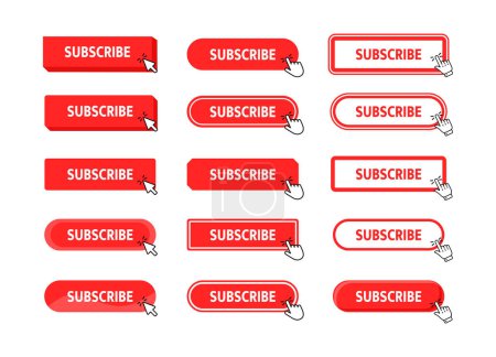 Subscribe Button with pointer clicking. Web button. Finger Pressing. Click to Subscribe Concept. Vector illustration.