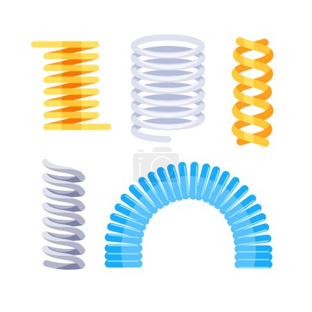 Téléchargez les illustrations : Metal spring set spiral coil flexible. Flexibly geometrical - en licence libre de droit