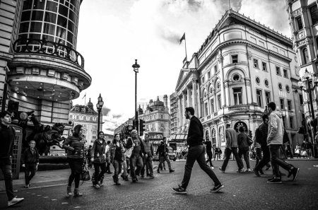 Photo for Piccadilly Circus in London. Black and white photography. - Royalty Free Image