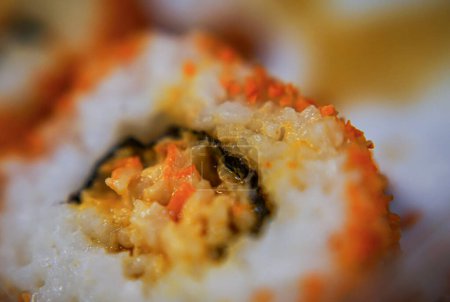 Piece of sushi with tuna. Macro photo