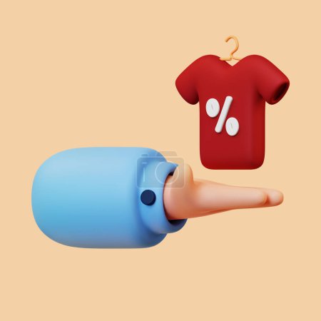 Photo for 3 d character holding red t-shirts with percentage symbol - Royalty Free Image