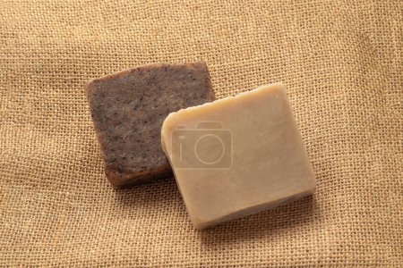 Photo for Natural handmade soap, on brown background. - Royalty Free Image