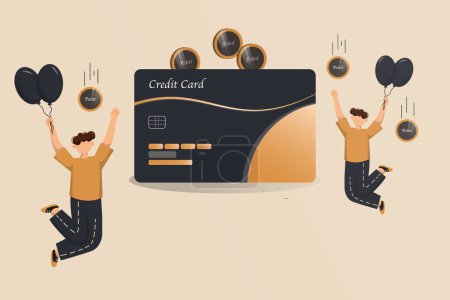 Illustration for Executive credit card with happy people, vector illustration - Royalty Free Image