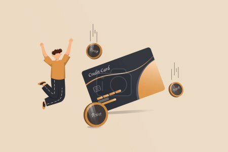 Téléchargez les illustrations : Carte de crédit exécutive avec saut d'homme heureux, illustration vectorielle - en licence libre de droit