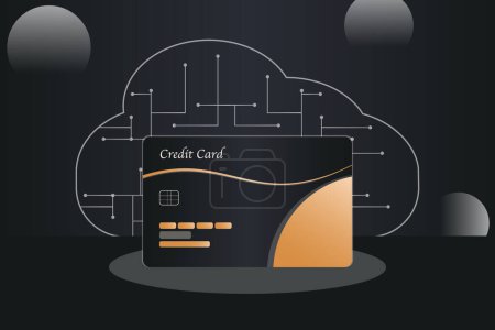 Téléchargez les illustrations : La carte de crédit est affichée sur fond de cloud computing - en licence libre de droit