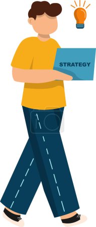 Illustration for Cartoon vector illustration of young man with a strategy sign and lightbulb - Royalty Free Image