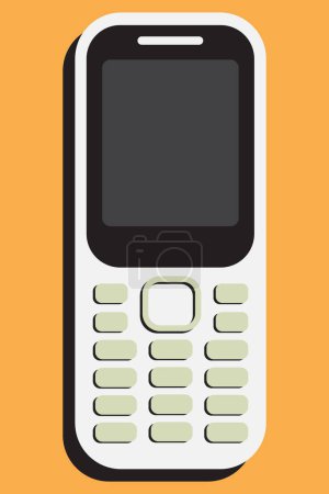 A white flip phone with a black screen sits on an orange background