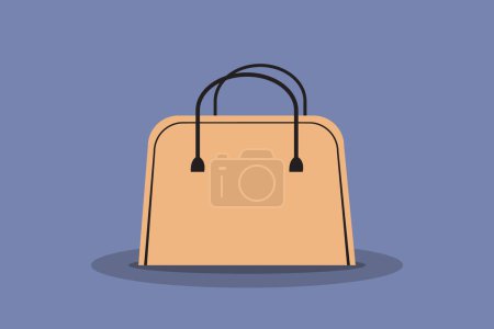 Ilustración de Un bolso marrón con una correa negra se sienta sobre un fondo azul - Imagen libre de derechos