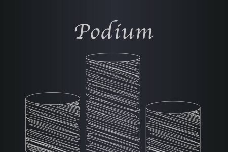 Illustration for A black and white image of three cylinders with the word Podium written on it - Royalty Free Image