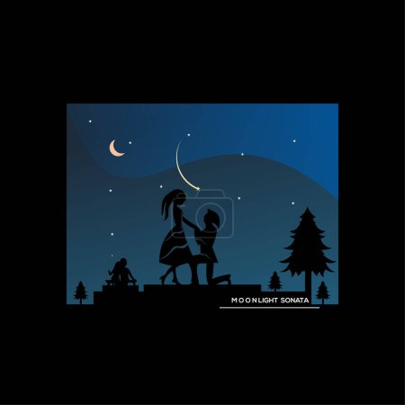 Illustration for Moonlight love illustration design flat minimalist - Royalty Free Image