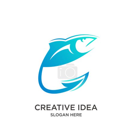 Ilustración de Diseño del logotipo de pescado degradado colorido simple moderno - Imagen libre de derechos