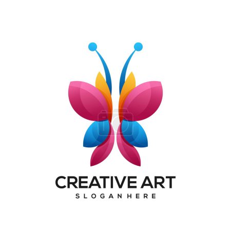 Téléchargez les illustrations : Papillon logo design dégradé coloré - en licence libre de droit