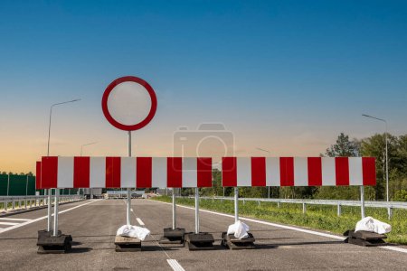 Photo for No entry sign on a highway under construction - Royalty Free Image