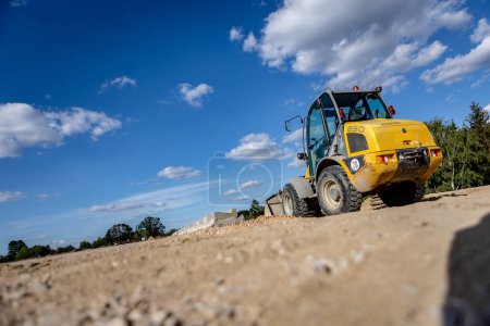 Photo for Road building. Highway construction and machines used for construction. Excavator, bulldozer, roller - Royalty Free Image