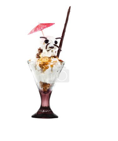 Photo for Ice cream desserts with seasonal fruit in a glass cup - Royalty Free Image