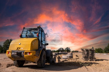 Photo for Highways. Highway construction site. Construction machines on the road construction site. - Royalty Free Image