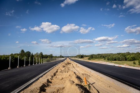 Photo for Highways. Highway construction site. Construction machines on the road construction site. - Royalty Free Image