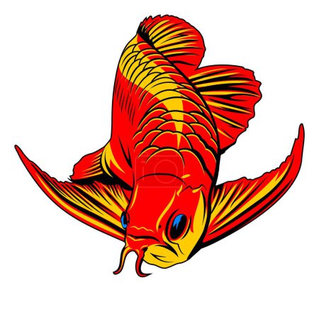 Téléchargez les illustrations : Le vecteur arowana doré à queue rouge, le vecteur poisson rouge - en licence libre de droit