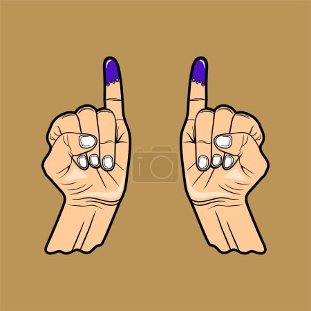 Ilustración de Voto mano tinta, púrpura dedo meñique tinta después de votar, jari kelingking habis nyoblos, ayo nyoblos, pemilu serentak vector ilustración - Imagen libre de derechos