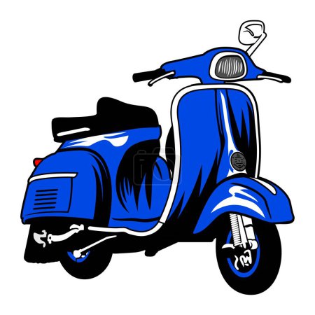 Téléchargez les illustrations : Bleu classique scooter vue de côté vecteur - en licence libre de droit
