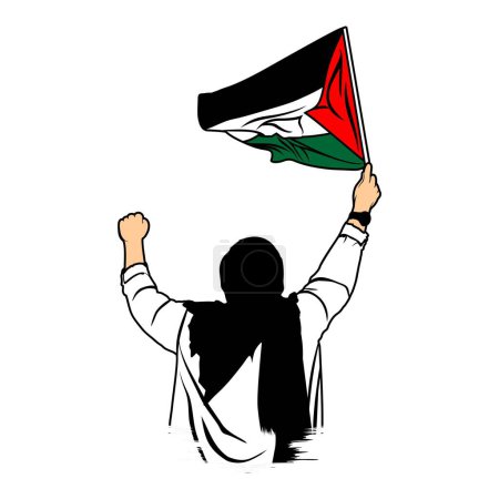 moslem woman bring flag palestine backside