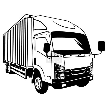 Ilustración de Camión caja blanca vector de arte de línea blanca y negra - Imagen libre de derechos