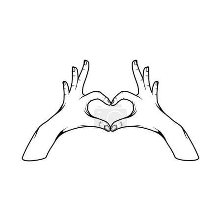 heart shaped hands vector illustration black and white, ilustrasi vektor tangan berbentuk hati hitam dan putih