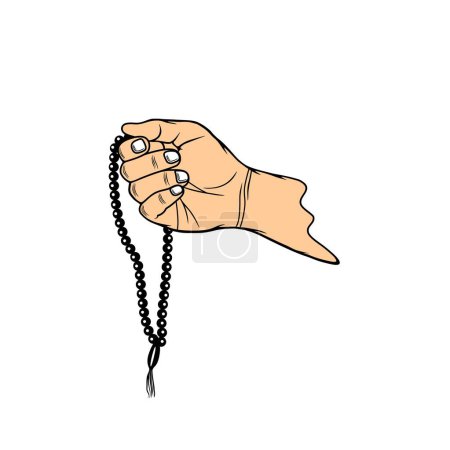 hand holding prayer beads vector illustration