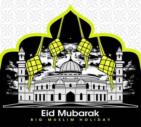 abstract background mosque with diamond decoration eid mubarak big muslim holiday vector illustration