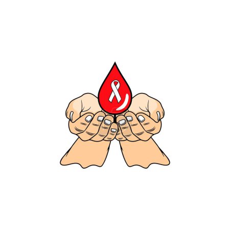 Illustration for Both hands look up dripping blood with hiv aids symbol ribbon vector illustration - Royalty Free Image