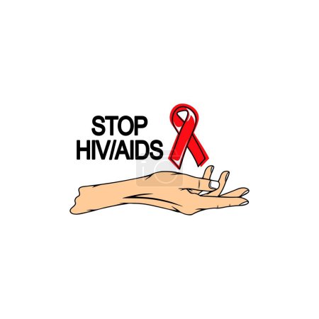 right hand with a red ribbon on it symbolizing hiv aids prevention vector illustration