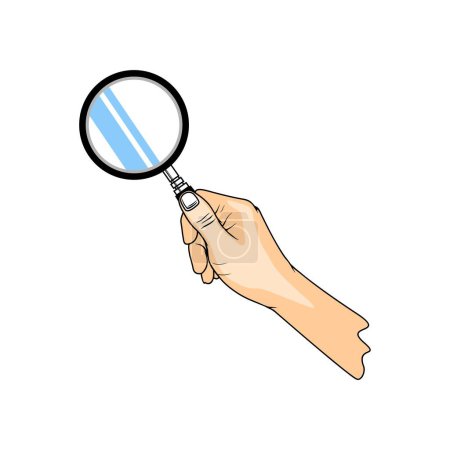 right hand holding a magnifying glass vector illustration