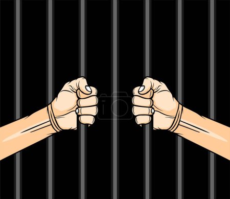 inside the prison hand holding the iron bars vector illustration