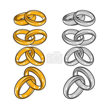 gold and silver wedding ring sets vector illustration
