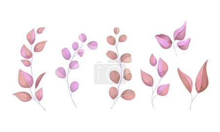 Illustration for Vector watercolor floral illustration set pink leaf branches collection decorative - Royalty Free Image
