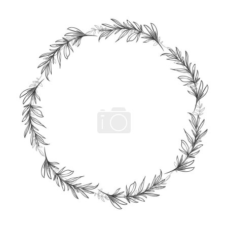Téléchargez les photos : Illustration vectorielle de couronne florale dessinée à la main sur blanc - en image libre de droit