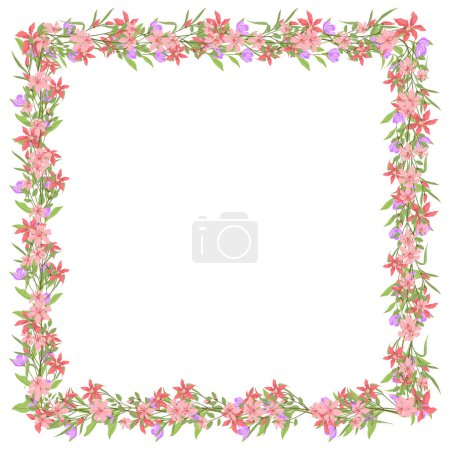 Téléchargez les photos : Cadre de couronne florale dessiné à la main vectoriel sur fond blanc - en image libre de droit