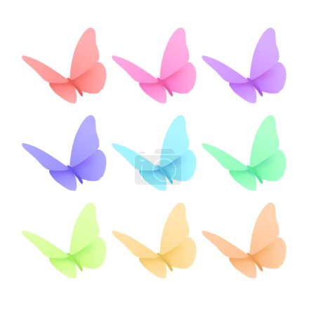 Vector gradient butterfly silhouettes flying on white background