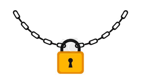 Vector padlock and metal chain on white background