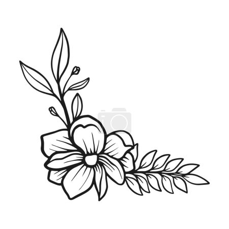 Vector flor de primavera y hojas línea de arte